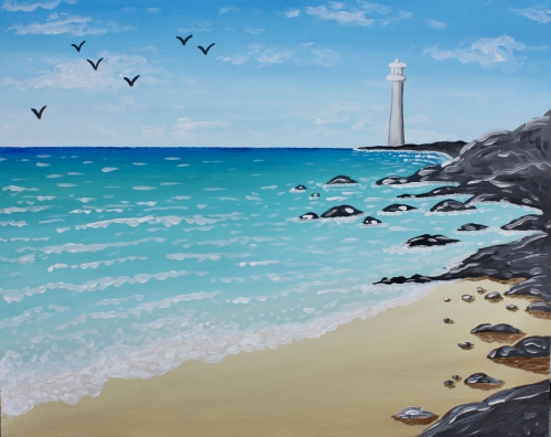 A Paradise on the Rocks paint nite project by Yaymaker