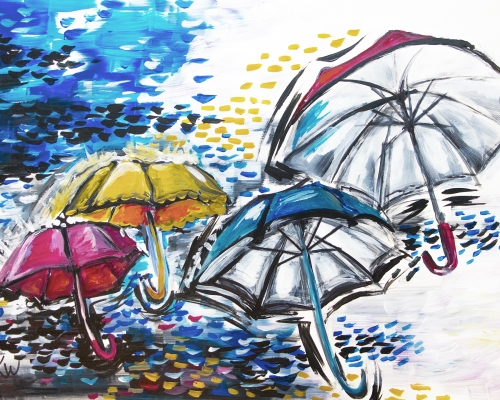 A Portugals Rainbow Umbrellas paint nite project by Yaymaker