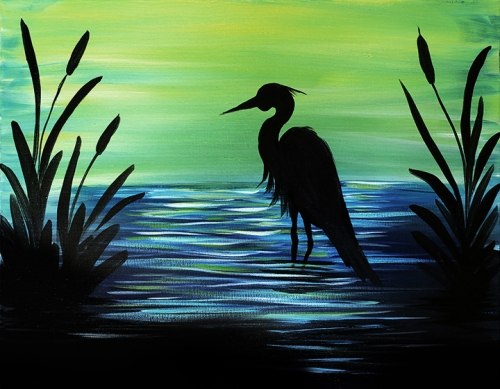 A Quiet Heron Evening paint nite project by Yaymaker
