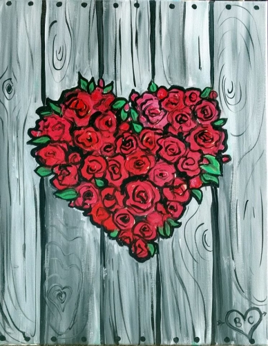 A Red Roses Nature Heart paint nite project by Yaymaker