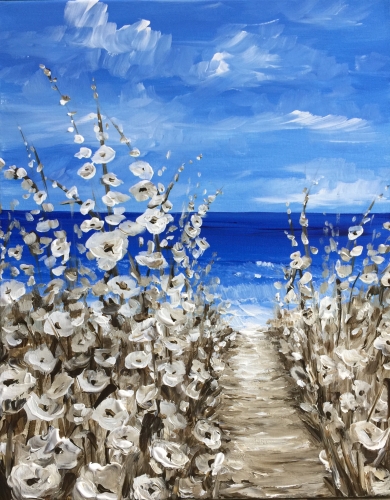 A Serene Beach Blossoms paint nite project by Yaymaker