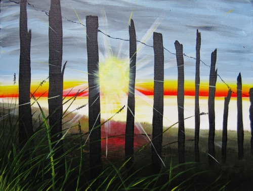 A Beach Fence Sunrise paint nite project by Yaymaker
