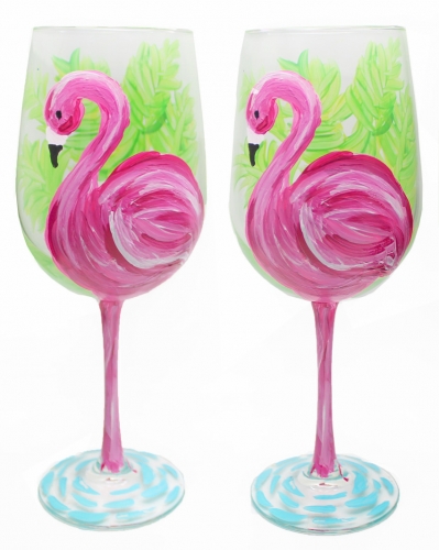 A Flamingo Wine Glasses paint nite project by Yaymaker