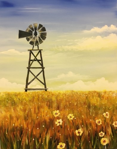 A Windmill in Fields of Gold paint nite project by Yaymaker