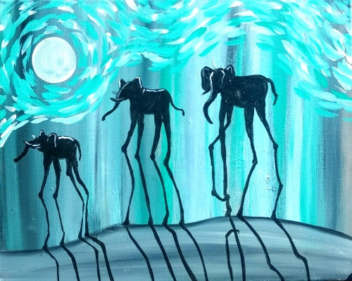 A Teal Surreal Elephants paint nite project by Yaymaker
