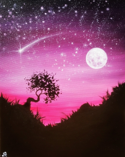 A Moonlit Lone Tree paint nite project by Yaymaker