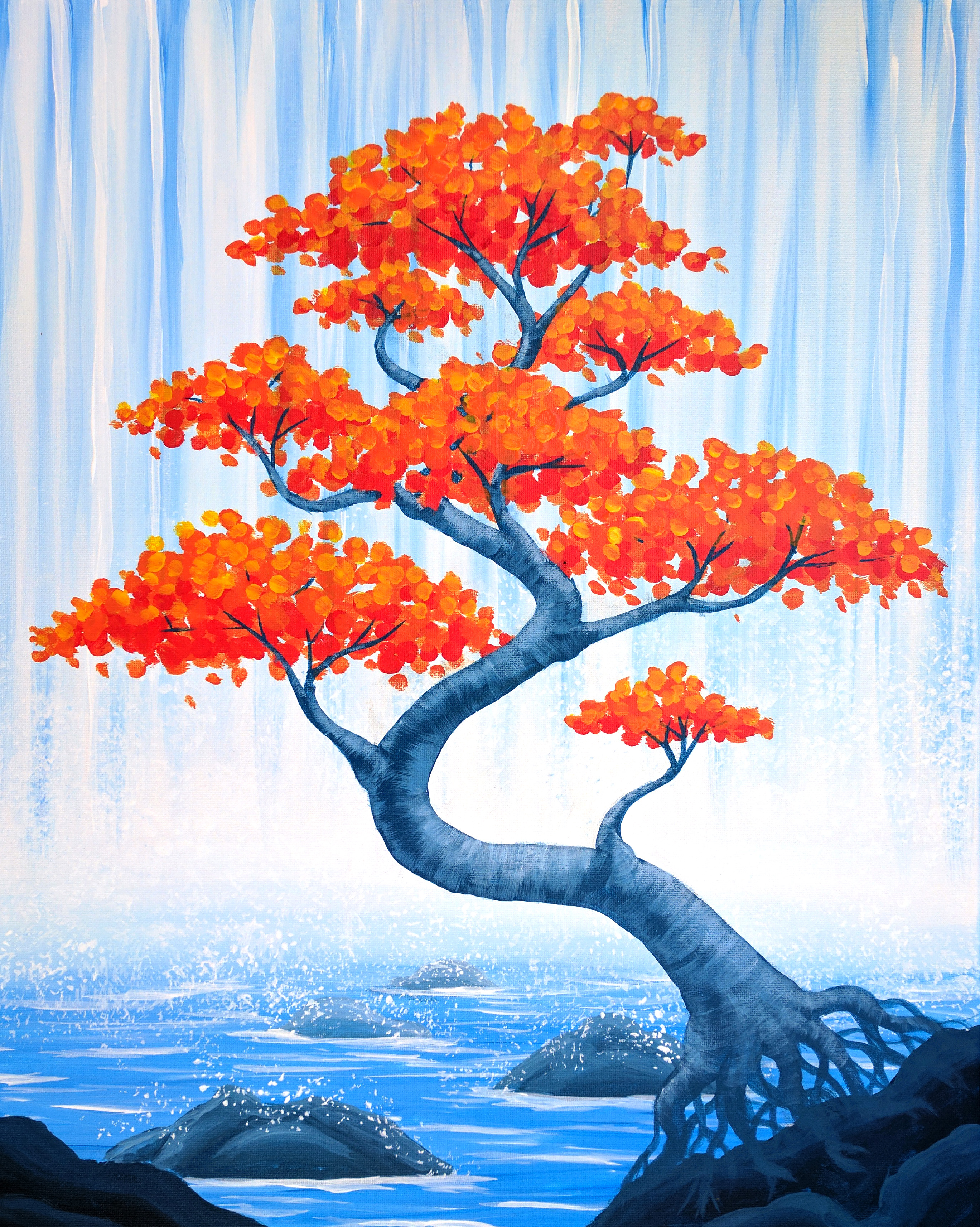 A Autumn Bonsai Falls paint nite project by Yaymaker