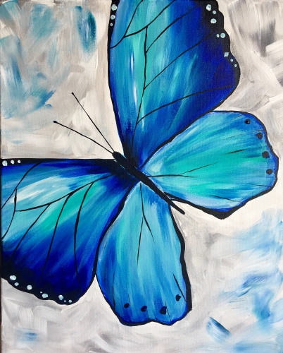 A Blue Butterfly Spread Your Wings and Fly paint nite project by Yaymaker
