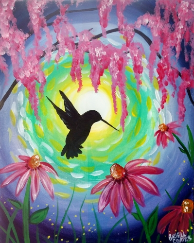A Midsummer Moonlit Hummingbird paint nite project by Yaymaker