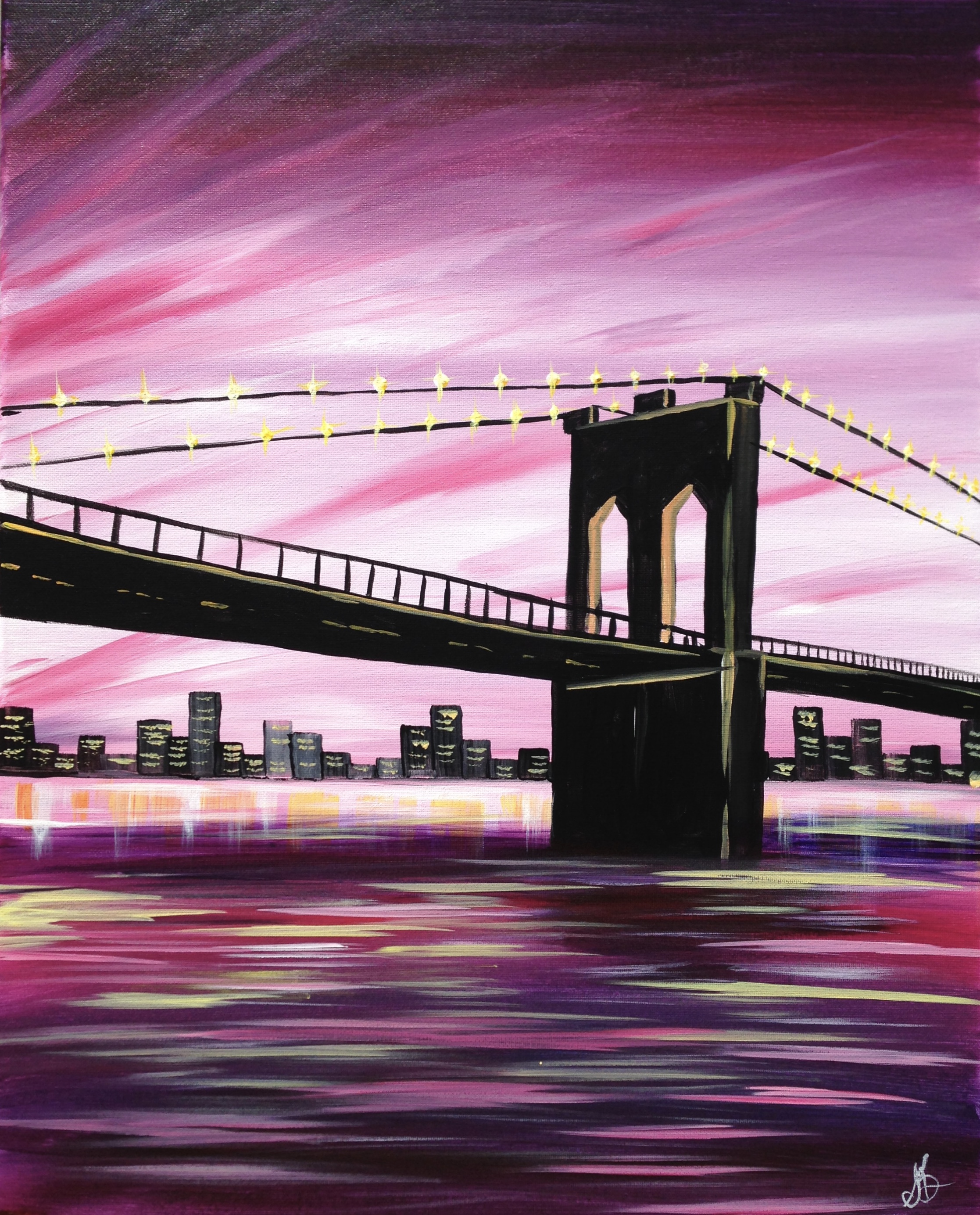 A Brooklyn Bridge at Dusk paint nite project by Yaymaker