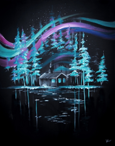 A Cabin Under The Aurora paint nite project by Yaymaker