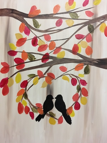 A Fall Love Birds paint nite project by Yaymaker