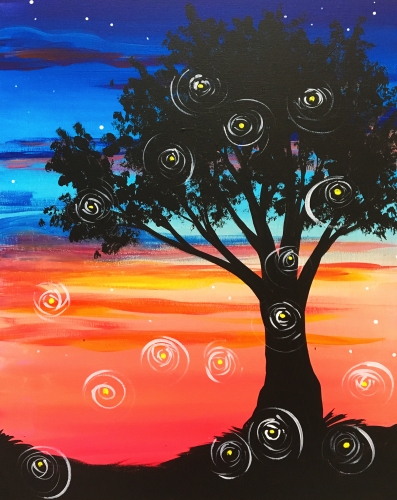 A Fireflies at Sunset paint nite project by Yaymaker