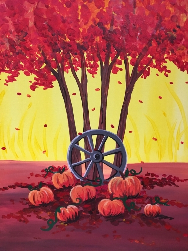 A Wagon Wheel Pumpkin Garden paint nite project by Yaymaker