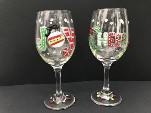 A Holiday Cheer Wine Glasses paint nite project by Yaymaker