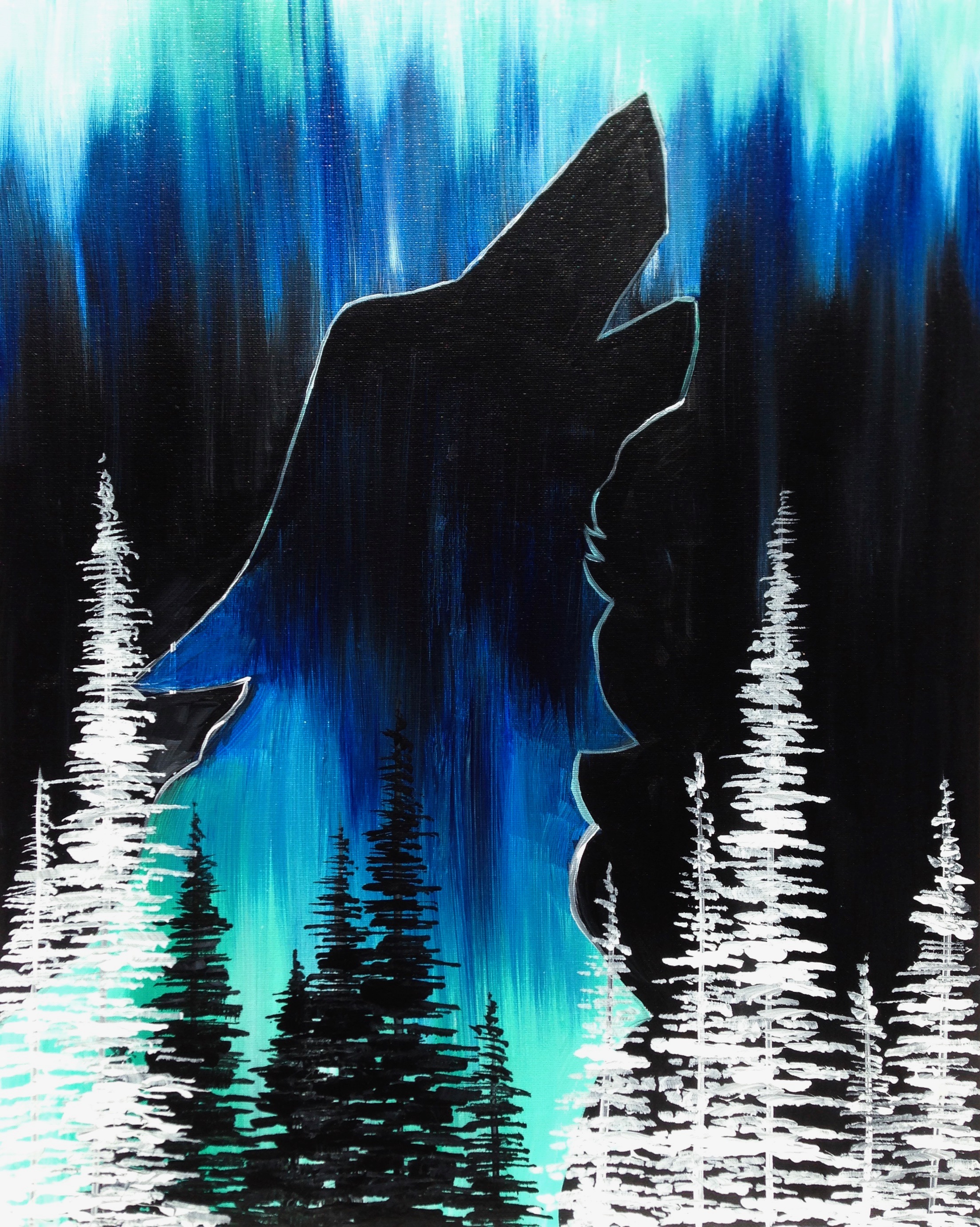 A Wolf in the Pines paint nite project by Yaymaker