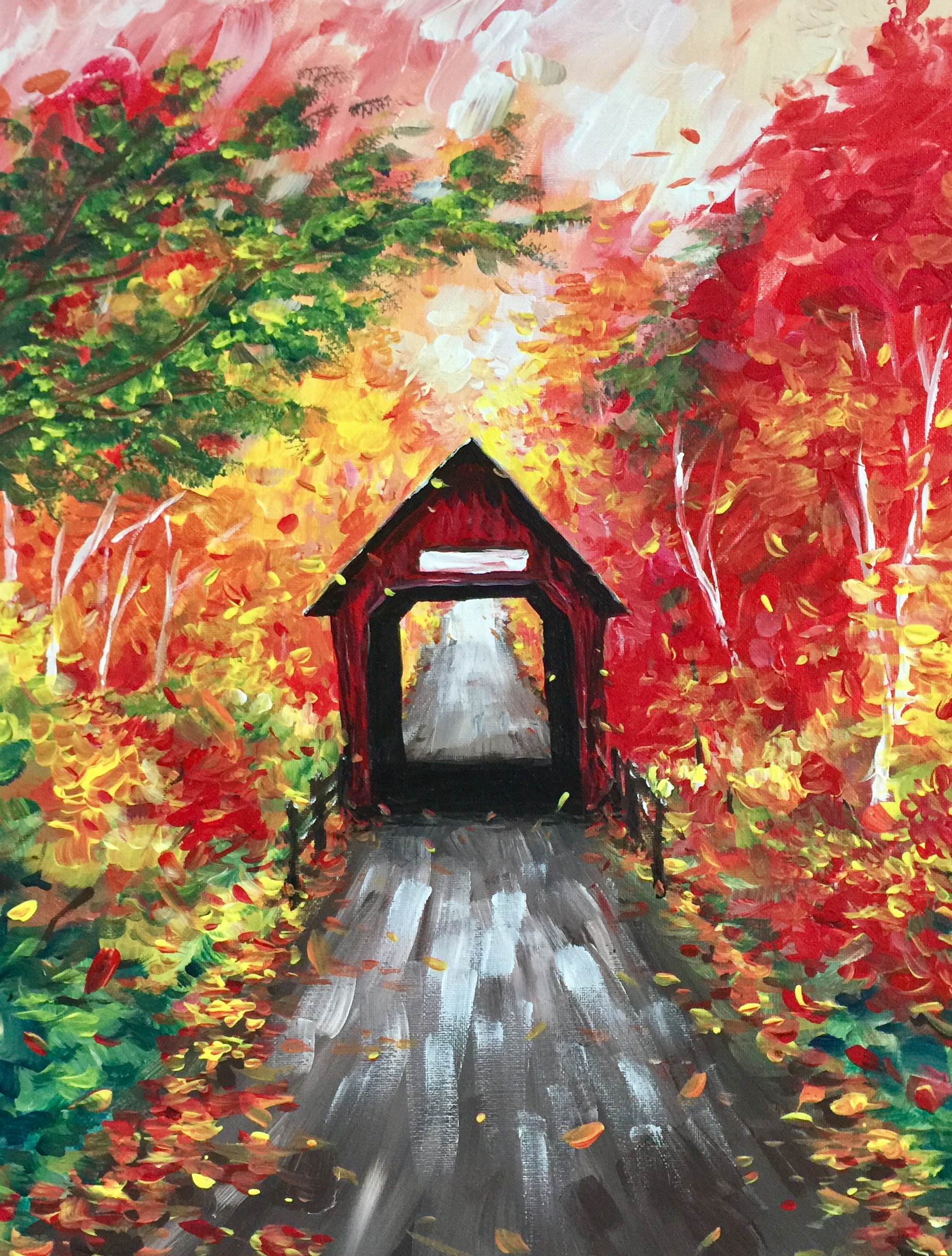 A The Covered Bridge in Autumn paint nite project by Yaymaker