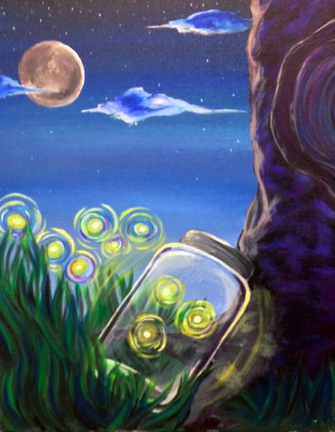 A Magic Summer Skies  Fireflies paint nite project by Yaymaker