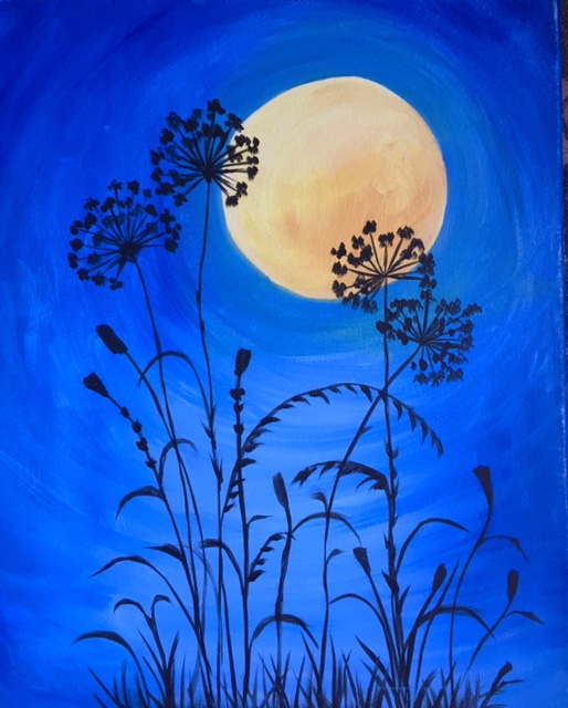 A Moonlit Flowers paint nite project by Yaymaker