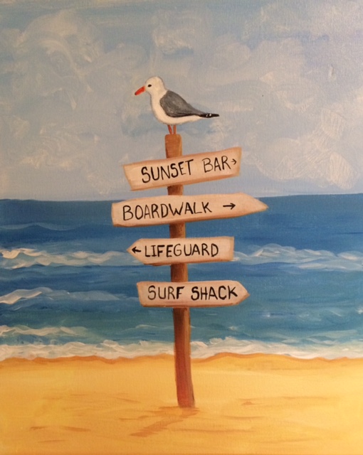 A Beach Sign paint nite project by Yaymaker