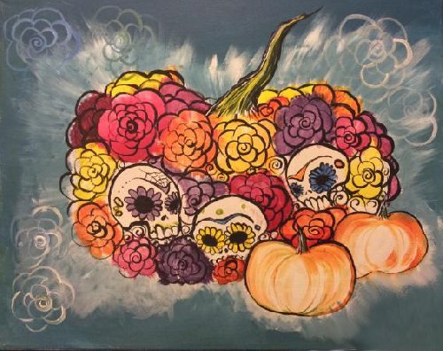 A Pumpkins N Calaveras Sugar Skulls paint nite project by Yaymaker