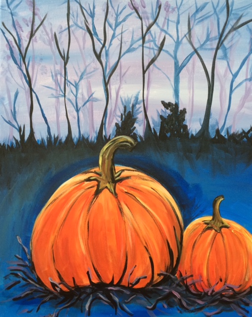 A Pumpkins at Night paint nite project by Yaymaker