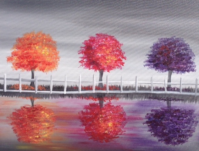 A Three Trees in Autumn paint nite project by Yaymaker
