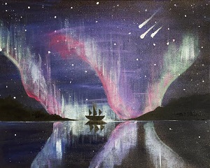 A Sail Into the Aurora paint nite project by Yaymaker