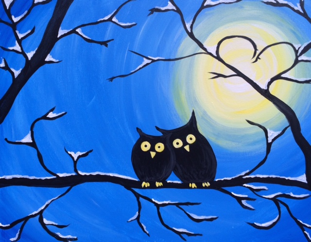 A Winter Owls paint nite project by Yaymaker