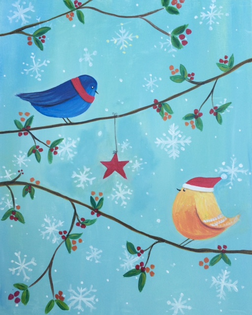 A Birds in Winter paint nite project by Yaymaker