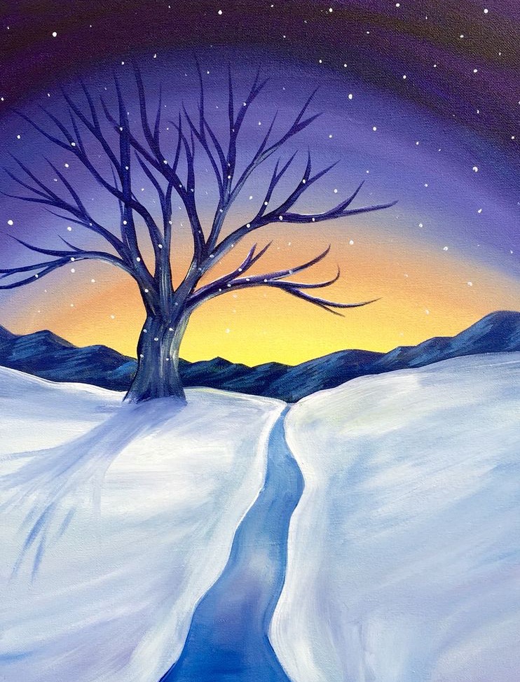 A Winter Sunset paint nite project by Yaymaker
