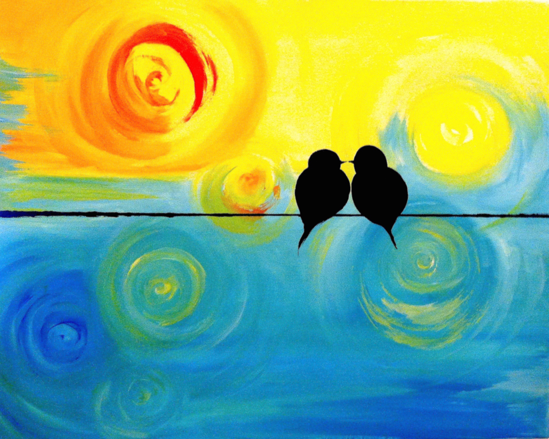 A Swirly Birds on a Wire paint nite project by Yaymaker