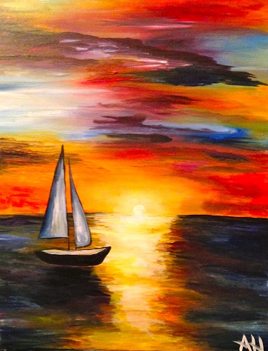 A Sunset Sailing paint nite project by Yaymaker