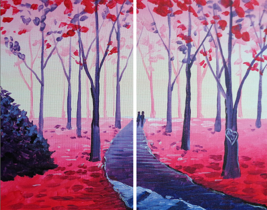 A A Valentine Stroll Partner Painting paint nite project by Yaymaker
