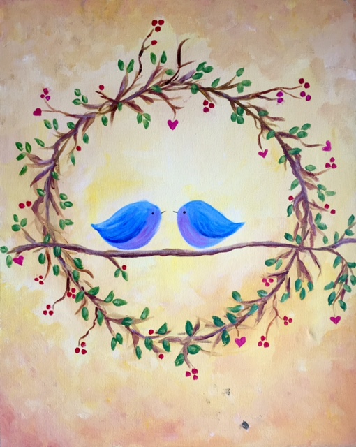 A Birds in Love paint nite project by Yaymaker