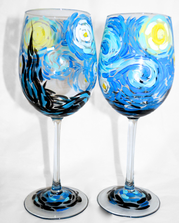 A Starry Nite Glasses paint nite project by Yaymaker