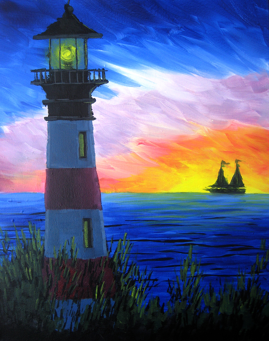 A Rainbow Light House paint nite project by Yaymaker