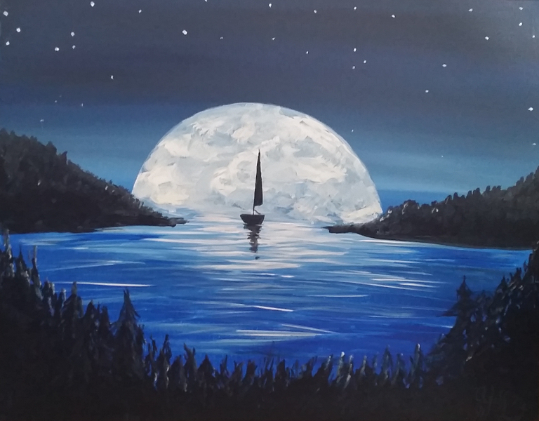 A Sailing into the Supermoon paint nite project by Yaymaker