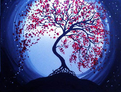 A Blue Moon Cherry Blossoms paint nite project by Yaymaker