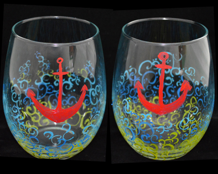 A Anchors Away Stemless Glasses paint nite project by Yaymaker
