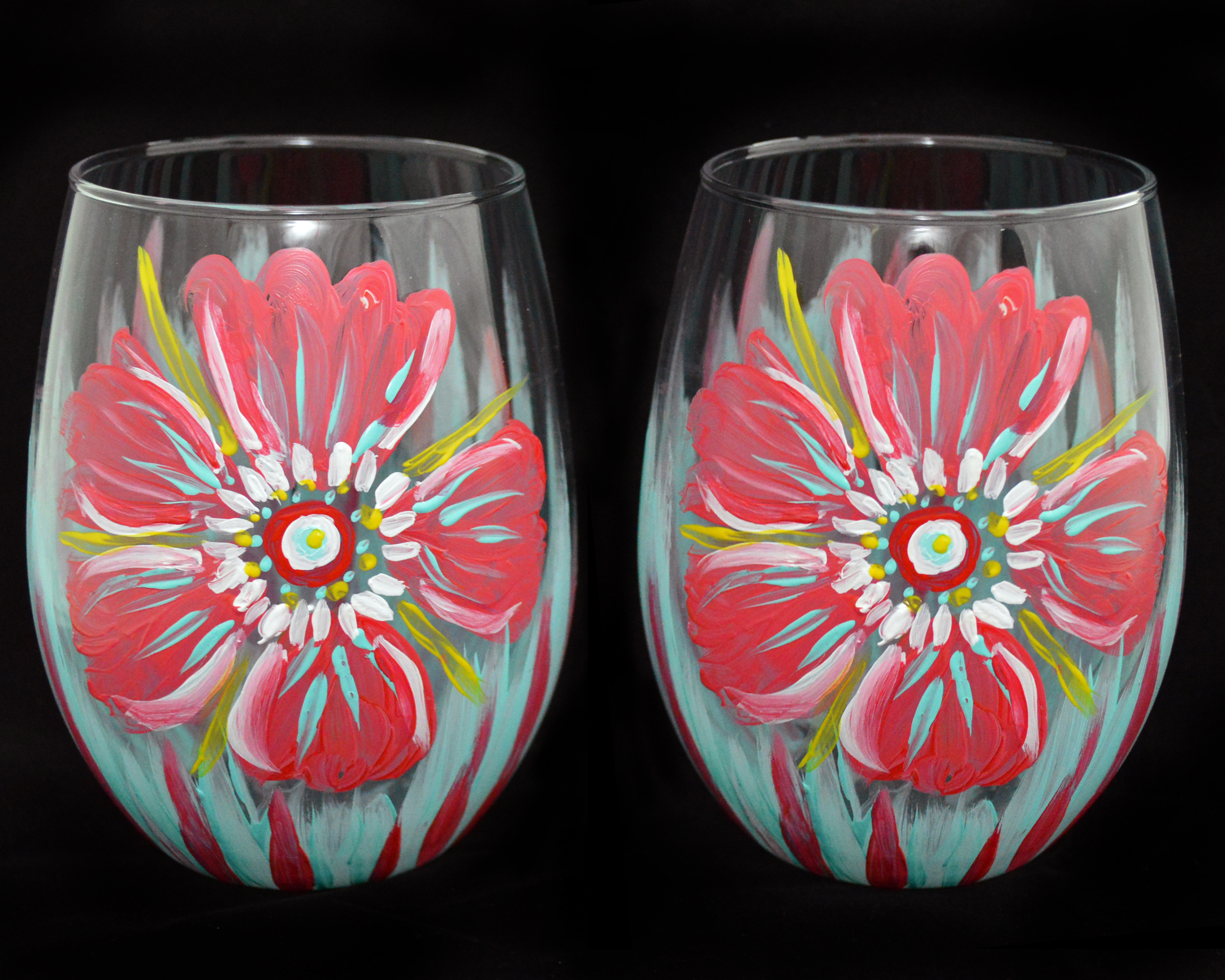 A Bright Poppy Stemless Glasses paint nite project by Yaymaker