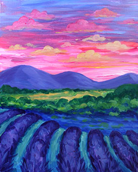 A Sunset Over Lavender Field paint nite project by Yaymaker