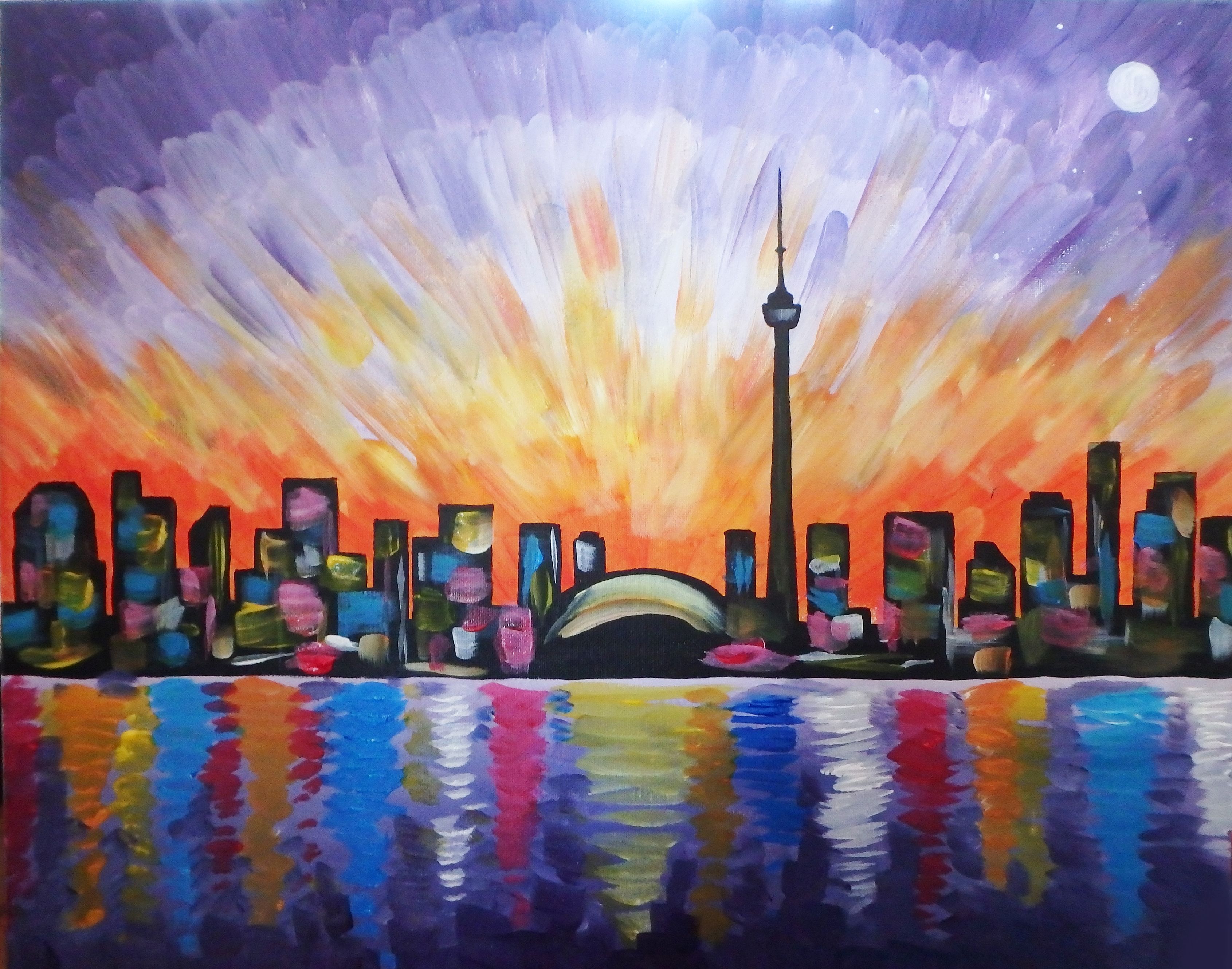 A Vibrant Toronto Skyline paint nite project by Yaymaker