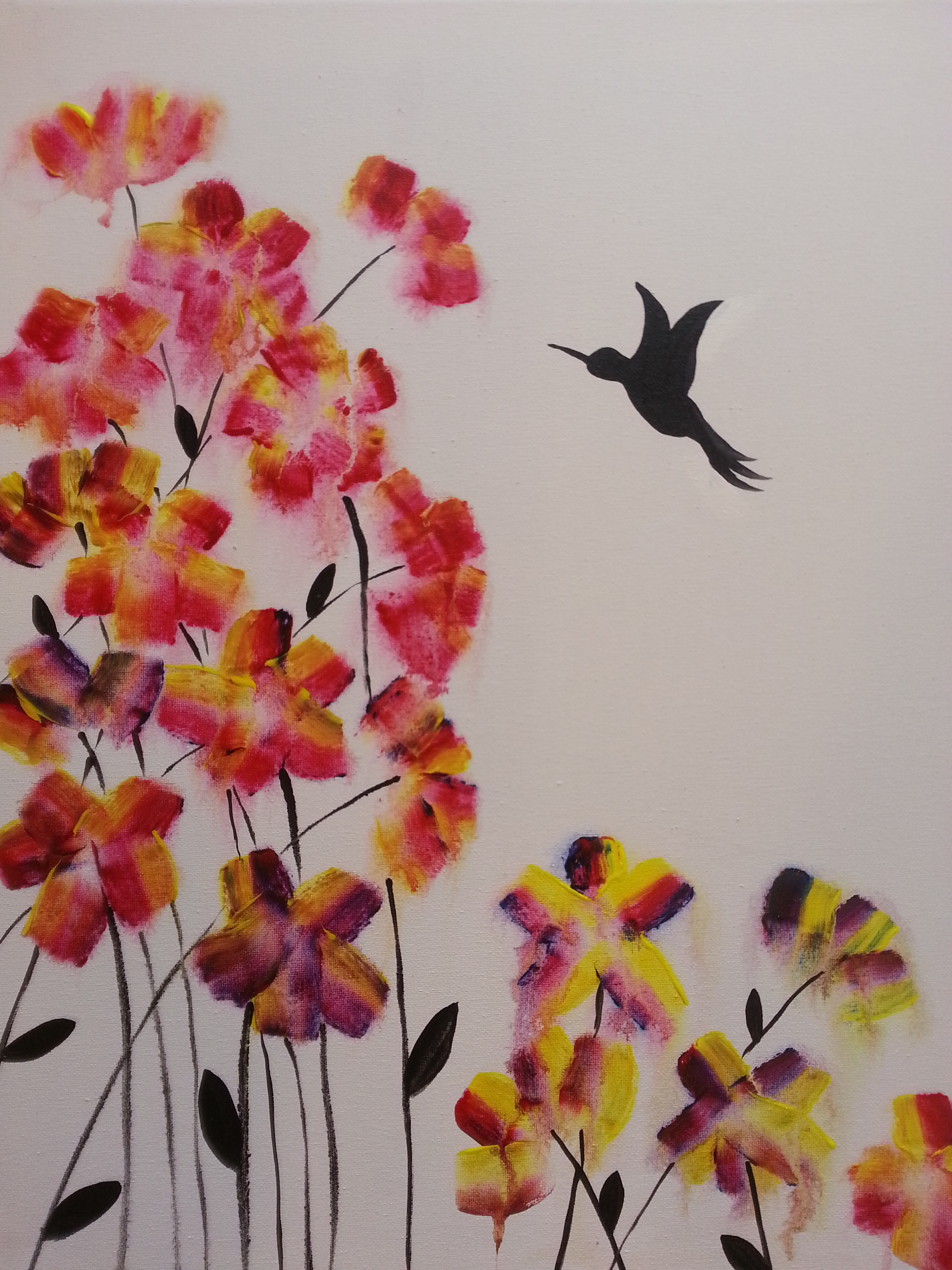 A Water Flowers and Hummingbird paint nite project by Yaymaker