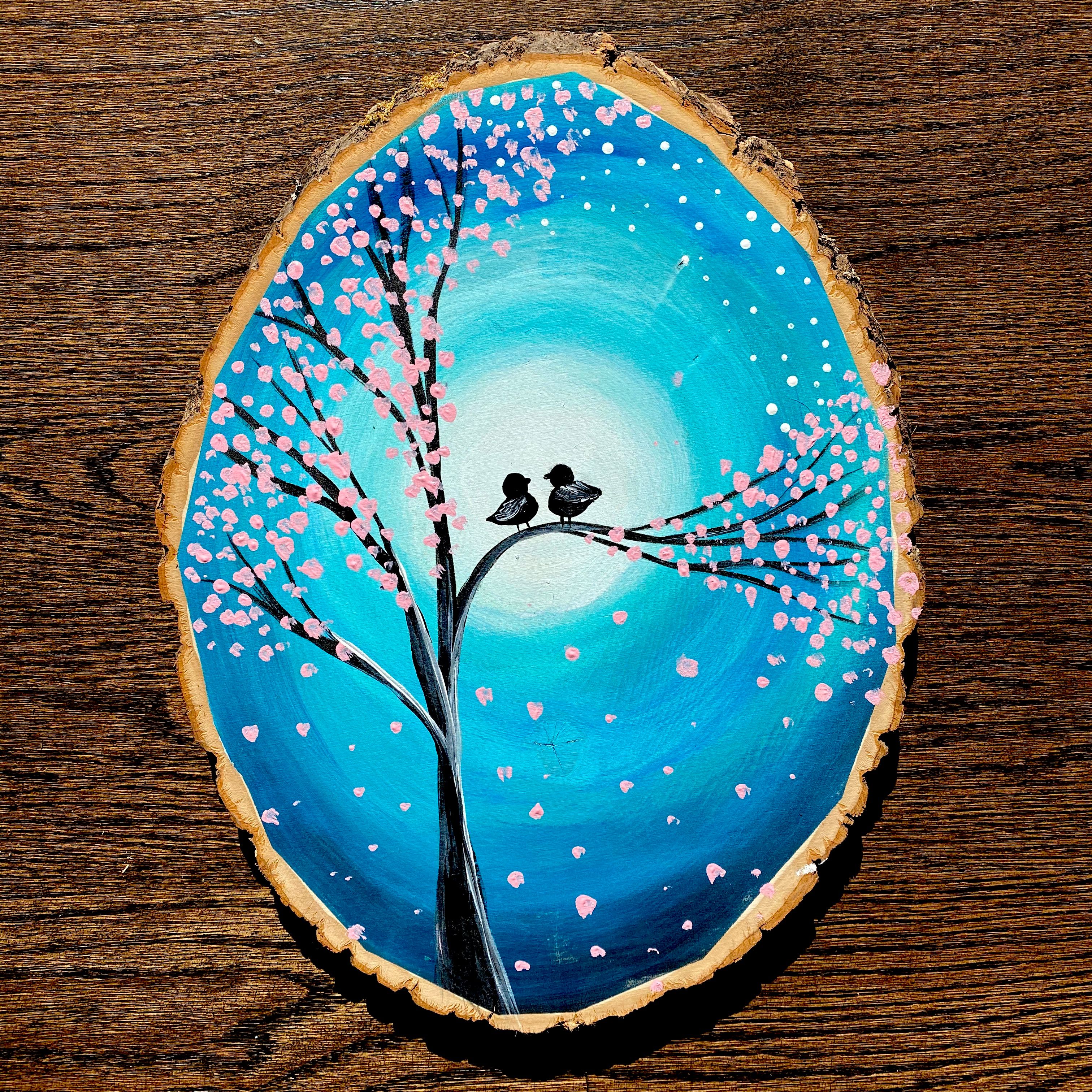 A Family Love Birds in The Cherry Blossom Tree Rustic Wood Slice experience project by Yaymaker