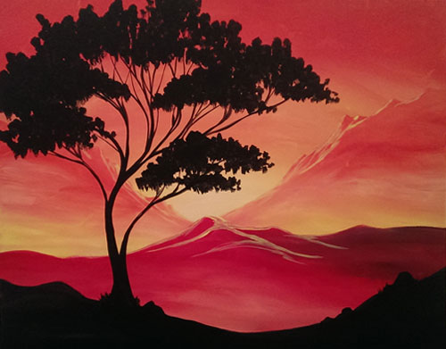 A Safari Mountain Sunset paint nite project by Yaymaker