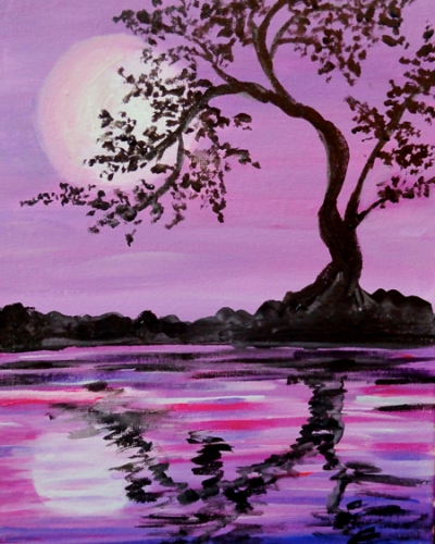 A Lavender Moonlit Silhouette paint nite project by Yaymaker