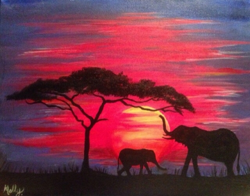 A Elephants Sunset paint nite project by Yaymaker