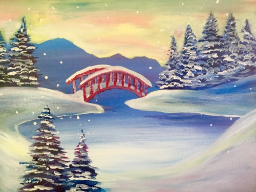 A Red Bridge in Winter paint nite project by Yaymaker