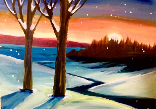 A Winter River View paint nite project by Yaymaker